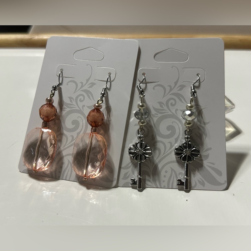 Elegant Pink and Silver Earrings Set